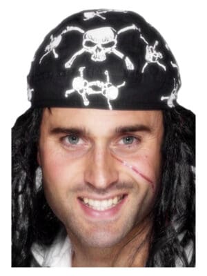 Pirate Bandana, Skull and Crossbones Design, Black