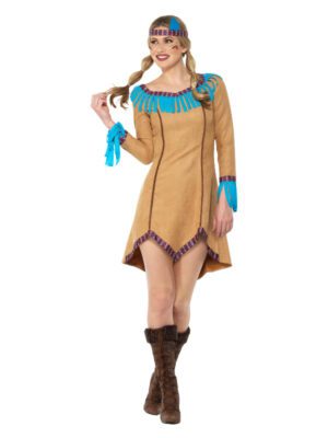 Native American Inspired Lady Costume, Blue & Brow
