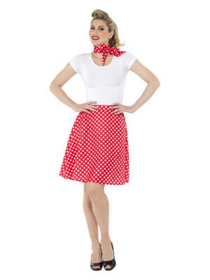 Adults 50s Polka Dot Skirt, Red