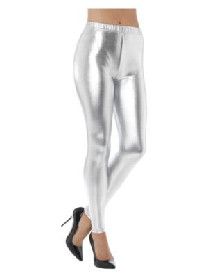 80s Metallic Disco Leggings, Silver