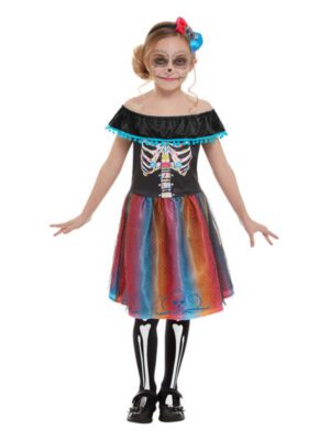 Day of The Dead Girl Costume, Multi-Coloured
