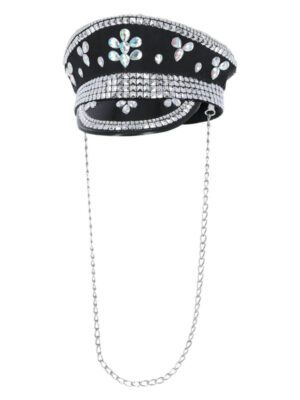 Fever Deluxe Sequin Studded Captains Hat, Black