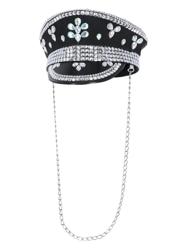 Fever Deluxe Sequin Studded Captains Hat, Black