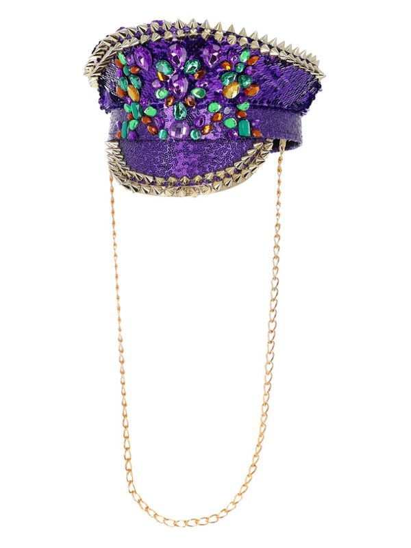 Fever Deluxe Sequin Studded Captains Hat, Purple