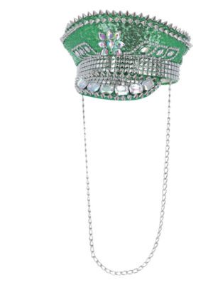 Fever Deluxe Sequin Studded Captains Hat, Green