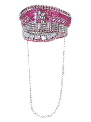 Fever Deluxe Sequin Studded Captains Hat, Hot Pink