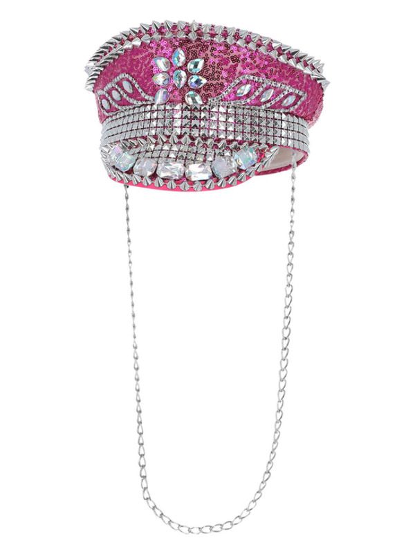 Fever Deluxe Sequin Studded Captains Hat, Hot Pink