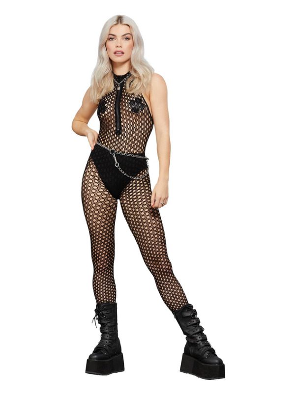 Fever Sleeveless Zipped Bodystocking, Black