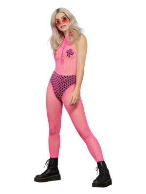 Fever Sleeveless Zipped Bodystocking, Neon Pink