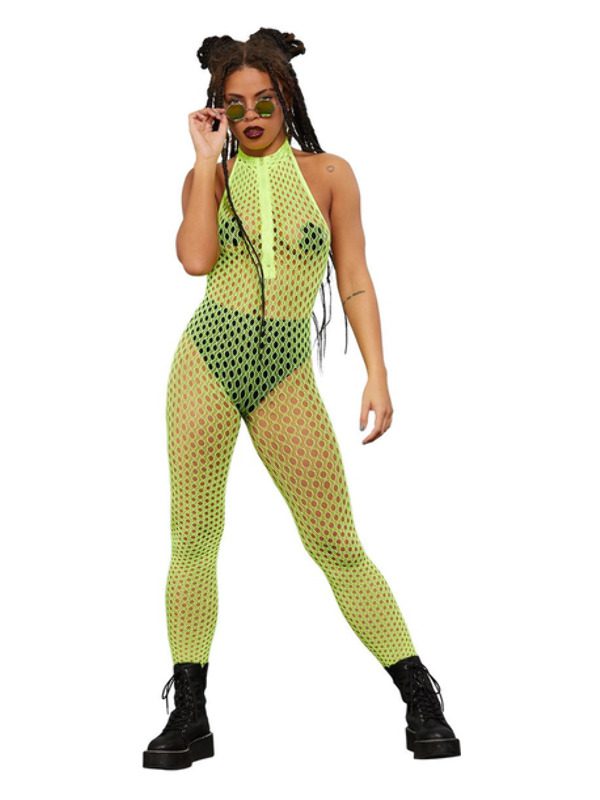 Fever Sleeveless Zipped Bodystocking, Neon Yellow