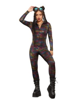 Fever Miss Whiplash Geometric Print Catsuit