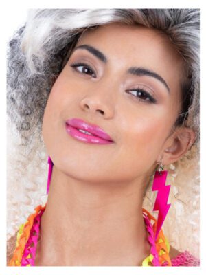 80s Neon Lightening Bolt Earrings, Pink