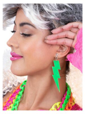 80s Neon Lightening Bolt Earrings, Green