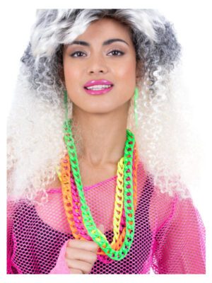 80s Neon Chain Necklaces, 4Pk
