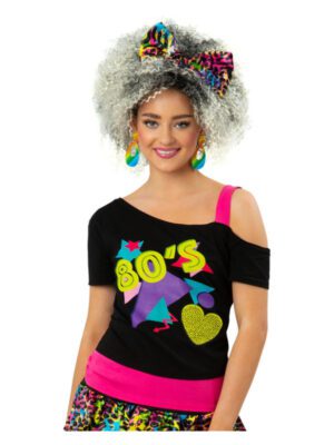 Ladies 1980s Printed One Shoulder T-Shirt