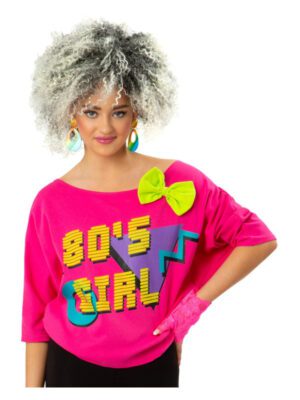Ladies 1980s Printed Bat Wing T-Shirt