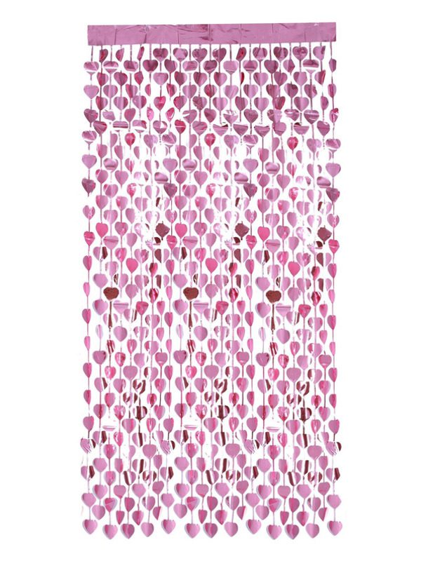 Heart Foil Curtain Backdrop, Pink