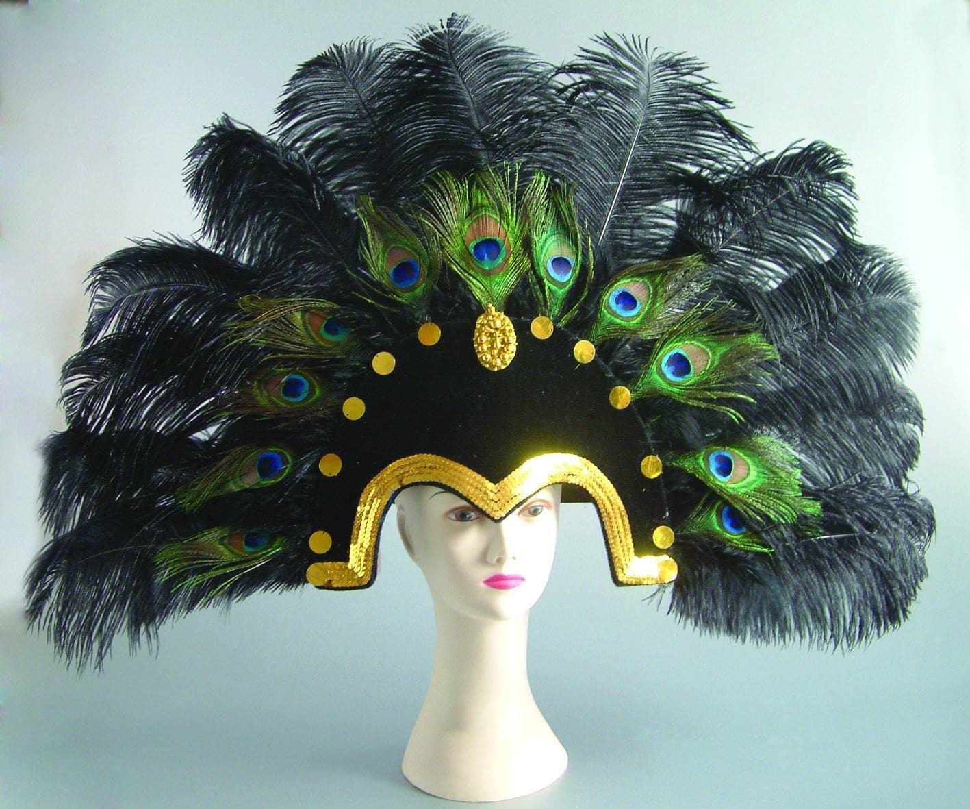 Feather headdress black ostrich peacock