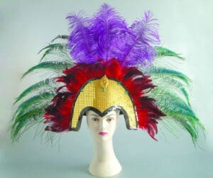 Feather headdress red coque peacock sword