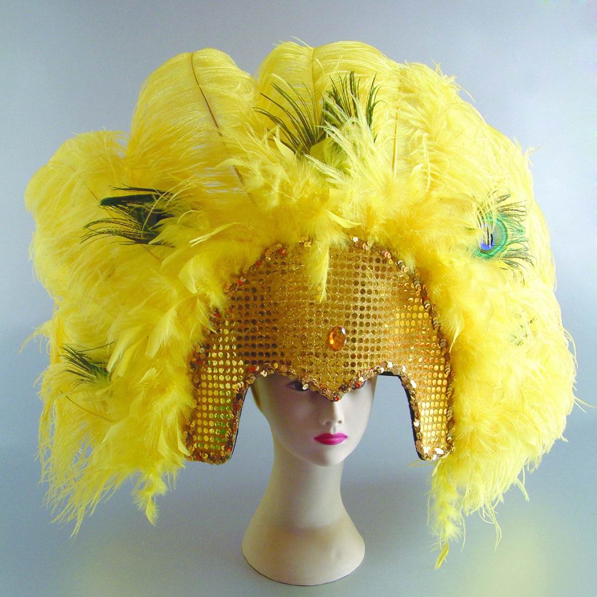 feather headdress yellow ostrich